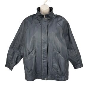 Liz Baker Essential Leather Jacket Women Size LP Distressed Retro Black Zip Snap